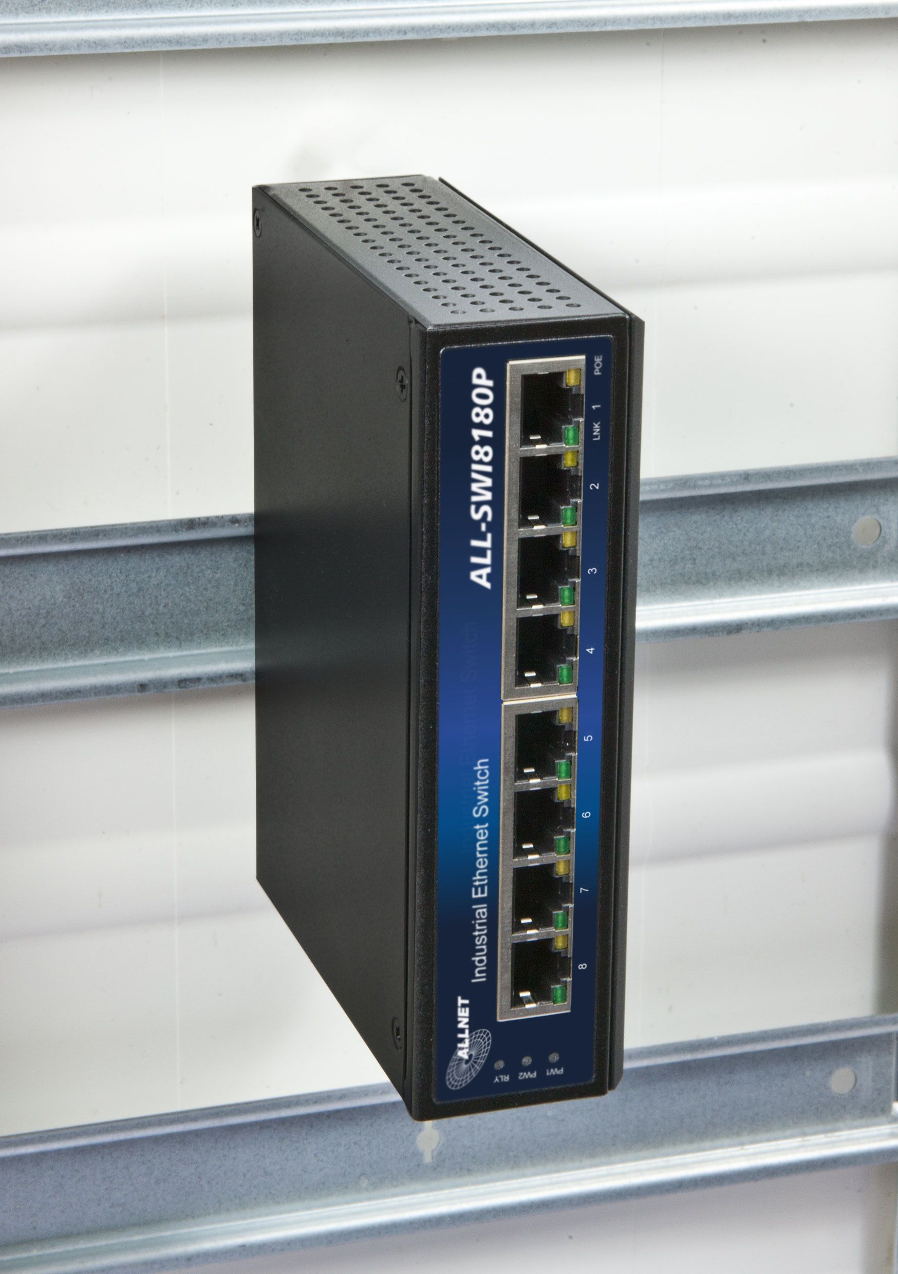 ALLNET Switch unmanaged industrial 8 Port Gigabit 200W / 8x PoE&plus; / DIN / "ALL-SWI8180P"