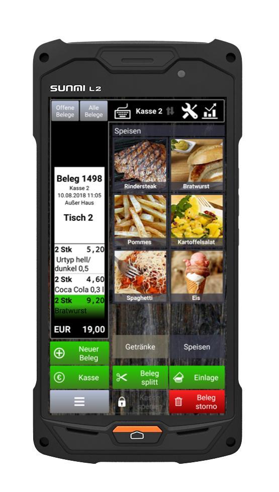 Kasse Sunmi L2, Mobiles Tablet / Handheld, inkl. Barcodescanner , 16 GB ROM, 2 GB RAM, mit 5" Touchdisplay und Zebra 2D Barcode Scanner