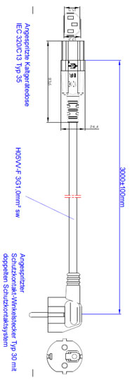 Bachmann Zuleitung H05VV-F 3G1,0mm² sw, 3,0m, Typ 30/35 C13