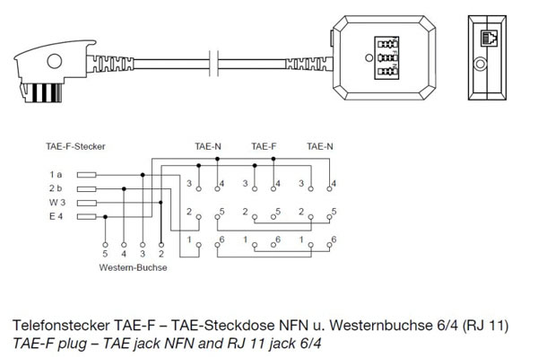 Kabel TK TAE-Adapter, TAE-F-Stecker/NFN-Buchse,