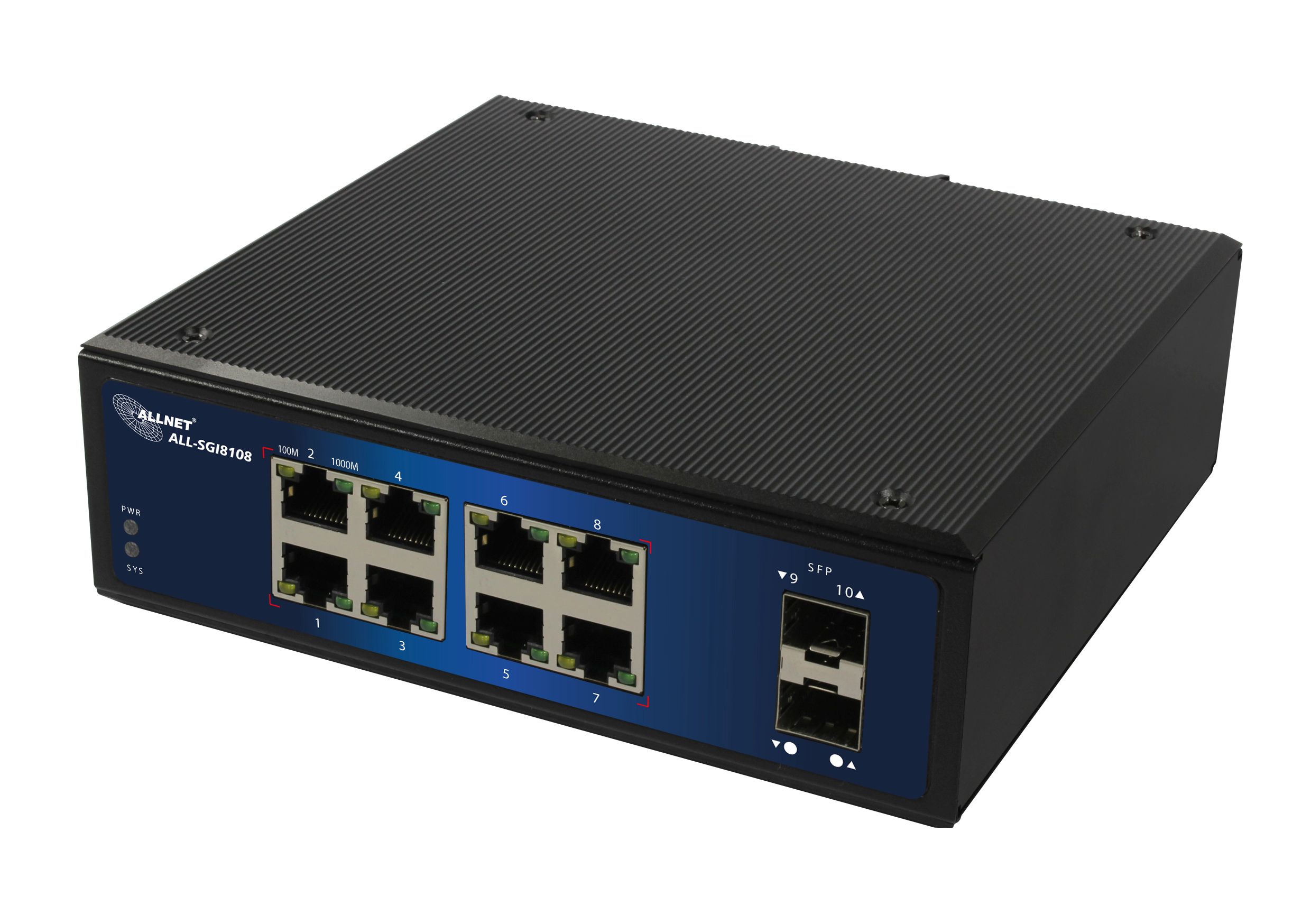 ALLNET Switch unmanaged industrial 8 Port Gigabit / 8x LAN / 2x SFP / Lüfterlos / DIN / IP40 / "ALL-SGI8108"