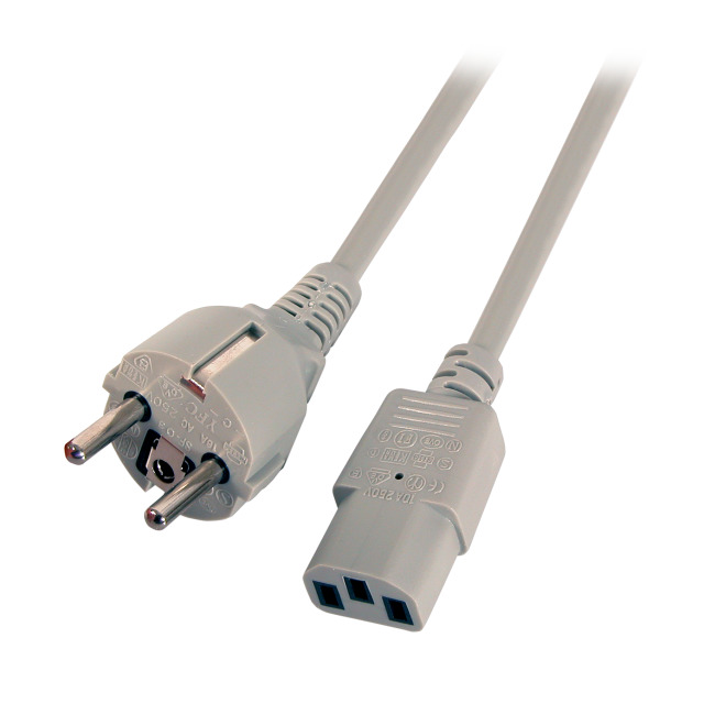 Netzkabel 230V Schutzkontakt CEE7(Stecker)->Kaltgeräte IEC-C13(Buchse), 5m, grau,