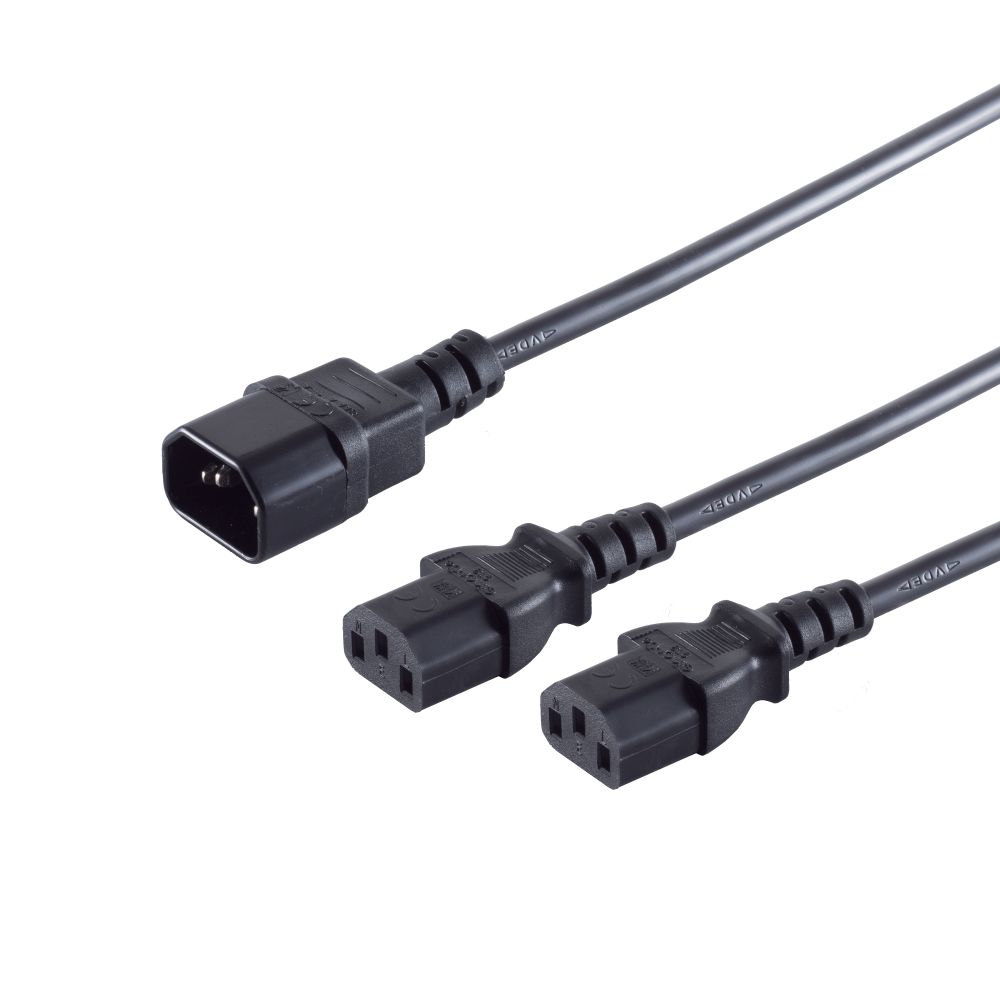 Netzkabel 230V Kaltgeräte IEC-C13(Buchse) 2x/Kaltgeräte IEC-C14(Stecker), 1,8m, Y-Netzanschlusskabel