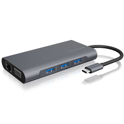 ICY Box Adapter, USB Type-C Dockingstation(USB 3.0 Type-A&plus;C/HDMI/VGA/LAN/SD&plus;micro Kartenleser), IB-DK4040-CPD,