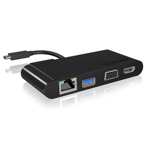 ICY Box Adapter, USB 3.0 TypC auf LAN&plus;VGA&plus;USB3.0&plus;HDMI, IB-DK403-C,