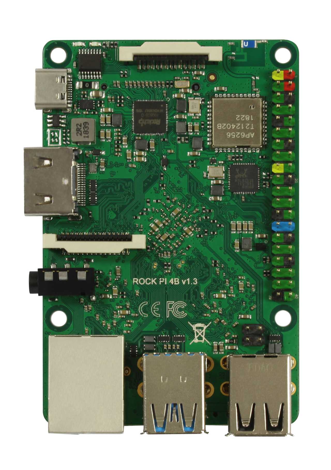 Rock Pi 4 Model B 2GB V1.4 (mit Dualband 2,4/5GHz WLAN/Bluetooth 5.0) mit UFL Stecker