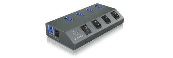 ICY Box USB 3.0 Hub, 4-port, An-/Ausschalter für jeden Port, IB-HUB1405