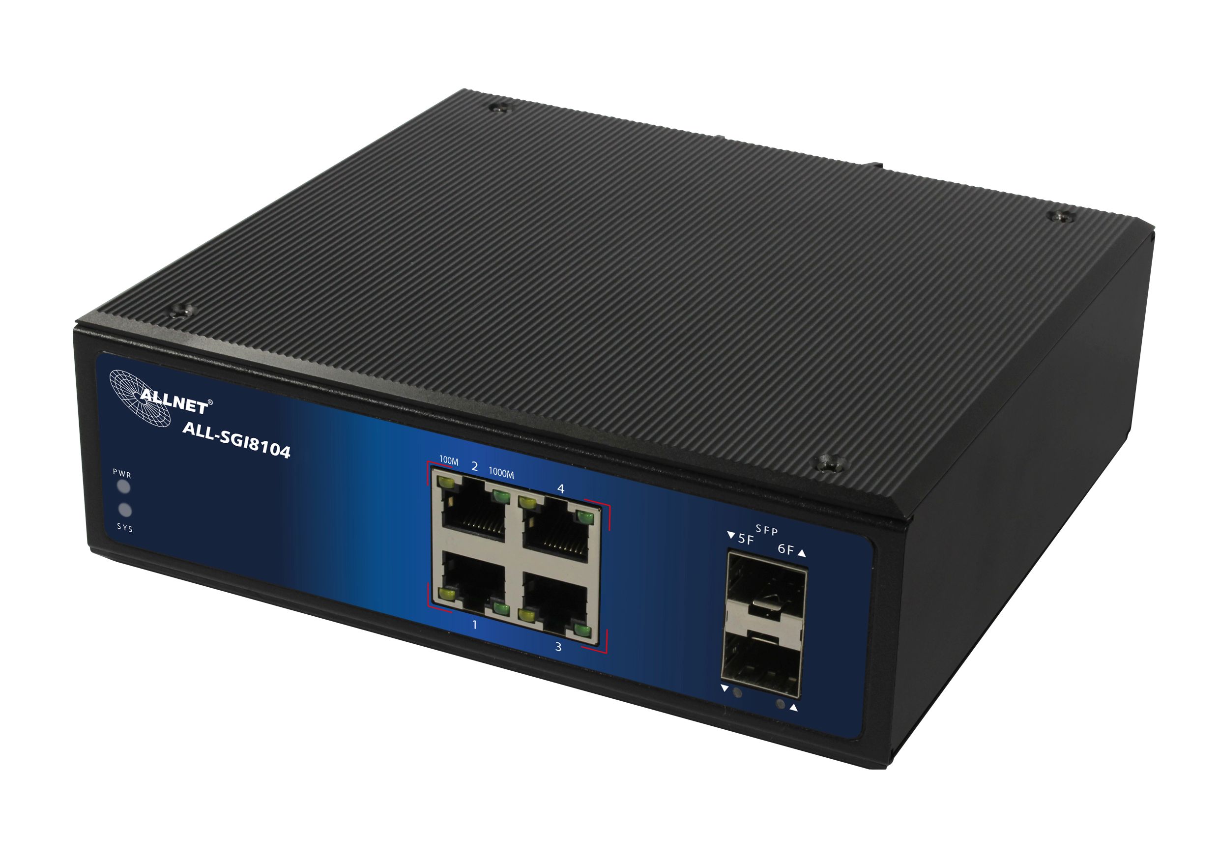 ALLNET Switch unmanaged industrial 4 Port Gigabit / 4x LAN / 2x SFP / Lüfterlos / DIN / IP40 / "ALL-SGI8104"