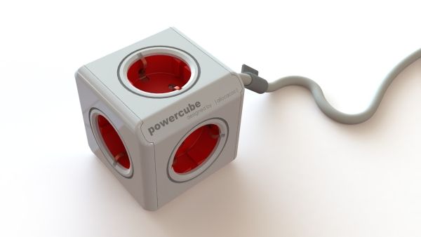 Allocacoc Powercube, Extended, 5xDosen(CEE7)->Stecker(CEE7), 3m, weiss/rot,