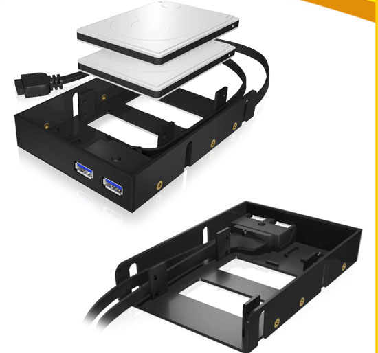 ICY Box Front Adapter, USB 3.0, intern, &plus;Einbauplatz für 2x2, 5", IB-AC615, Schwarz
