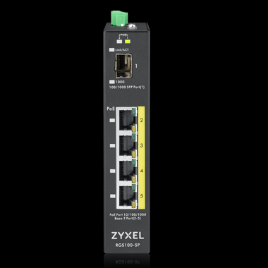 Zyxel Switch RGS100-5P, 4x Gigabit PoE Ports, 1x sFP, industrial ,unmanaged, 120W