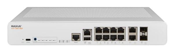 CommScope Ruckus Networks ICX 7150 Compact Switch, 2x 100/1000/2.5/5/10G PoH ports, 2x 100/1000/2.5G PoH ports, 6x 100/1000/2.5G PoE&plus; ports, 2x 10G SF