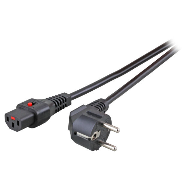 Netzkabel 230V Schutzkontakt CEE7(Stecker)->Kaltgeräte IEC-C13(Buchse), 2m,Black IEC Lock